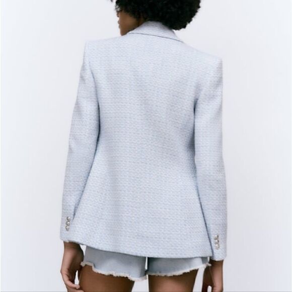 ZARA BLOGGERS FAV  NEW DOUBLE BREASTED TEXTURED WEAVE blazer SKY BLUE 7553 144 - Picture 5 of 6